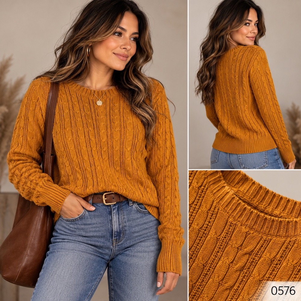 St Johns Bay Women PXL Mustard Yellow Cable Knit Cotton Blend Sweater 0576
